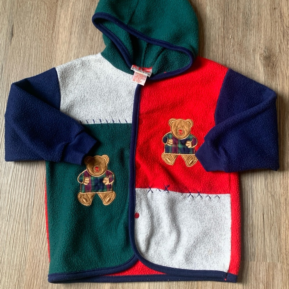 Vintage Early 90’s Kid Warmers Color Block Fleece Snap Button Jacket 4T Retro